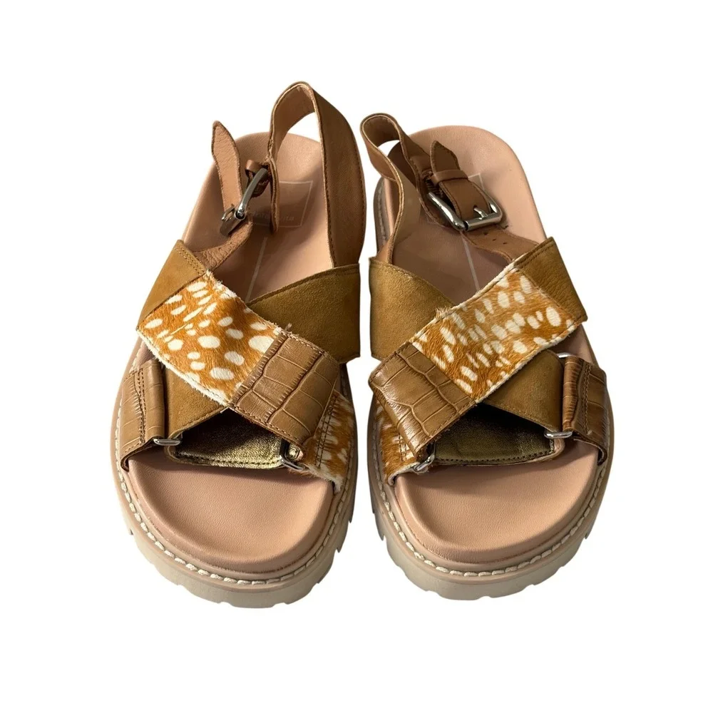 Dolce Vita‎ Platform Sandals 6 Brown Womens Animal Print Mixed Media Lug